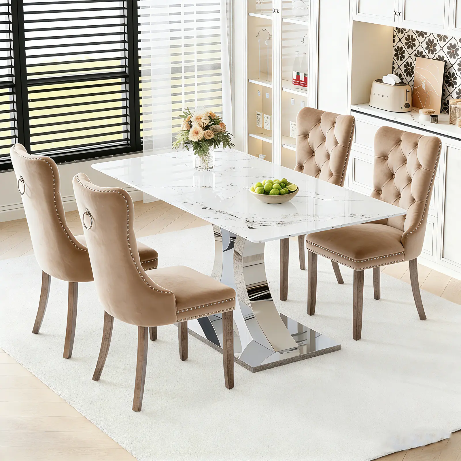 1 Table+4 khaki Solid Wood Legs