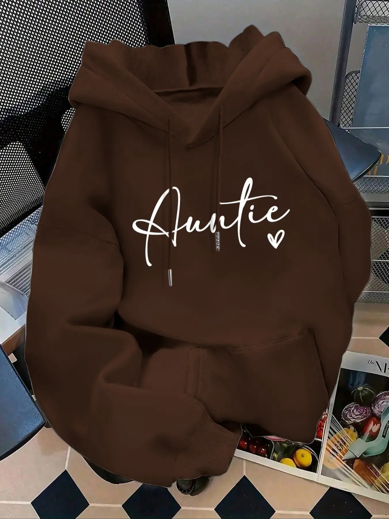 Women's Fashion Hooded Sweatshirt with Auntie Letter Print, Kangaroo Pocket, Long Sleeve, Casual Fall & Winter Wear