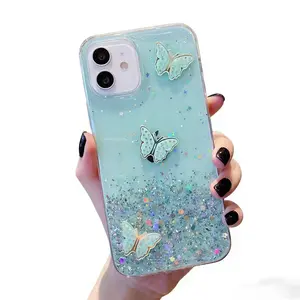 Phone Case: The Starry Sky Flashing Phone Soft Case for iPhone 11 11Promax 12 12Pro 12Promax 13 13Pro 13Promax 14 14Plus 14Pro 14Promax Luxury Butterfly Phone Case Protection Back Cover