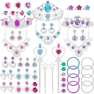 Princess Jewelry for Girls Princess Dress Up Accessories Kids Play Jewelry for Girls Included Crown Wand Necklace Bracelet Rings Earrings Great as Princess Party Decoration