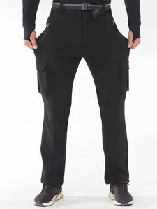 Men's Waterproof Softshell Pants, Winter Warm Breathable Workwear, Fitted Style with Belt & Pockets, Ideal for Hiking Camping Outdoor Use
