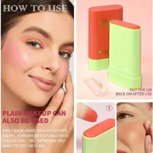 Multi-Use Makeup Blush Stick, Soft Cream Blush Makeup, Waterproof Natural Solid Moisturizer Blusher Stick, Multi-purpose Blush Stick for Eye, Cheek and Lip (01 Red