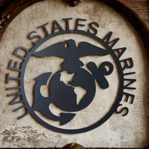 United States Marines Logo Metal Wall Decor - Durable Iconic Marine Corps Emblem for Home Offices & Military-Themed Spaces
