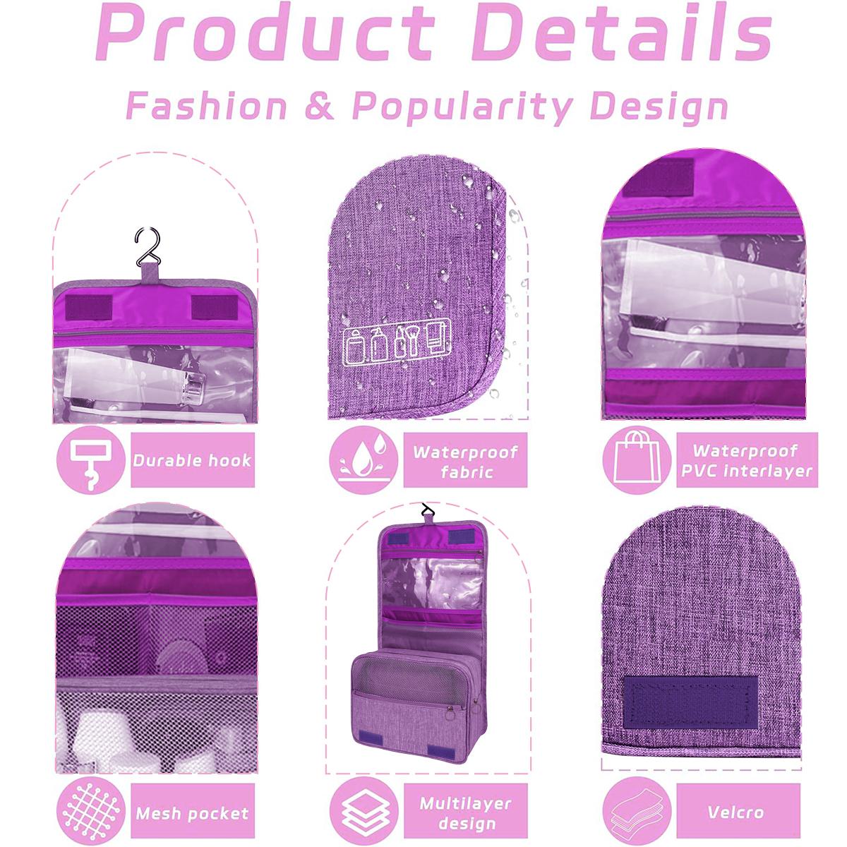 Waterproof Foldable Toiletry Bag, 1-Count Multifunctional Travel Cosmetic Organizer, Large-Capacity Portable Hanging Toiletry Bag for Business Trips, Vacations, Gym and Camping, Multifunctional Toiletry Bag