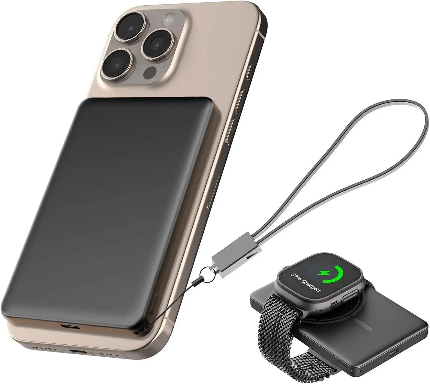 JUOVI Magnetic Wireless Power Bank Ultra-Slim 5000mAh Portable Charger 20W PD Fast Charging Mini Battery Pack with USB-C Cable Compatible for Magsafe Airpods i-Watch iPhone 16 15 14 Series