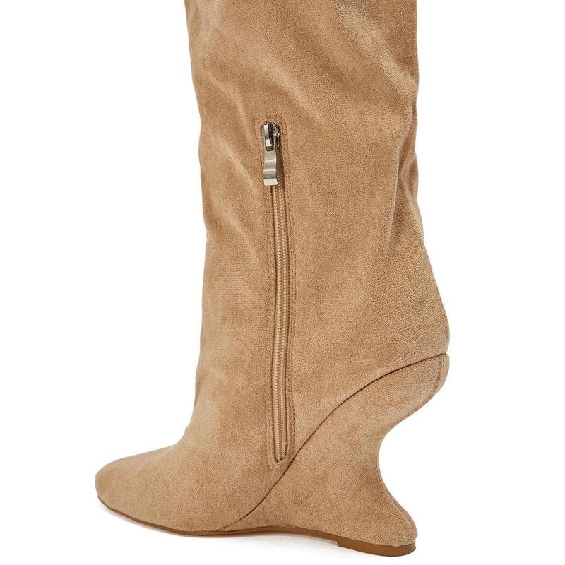 AZALEA WANG VINCE NUDE FAUX SUEDE WEDGE BOOT