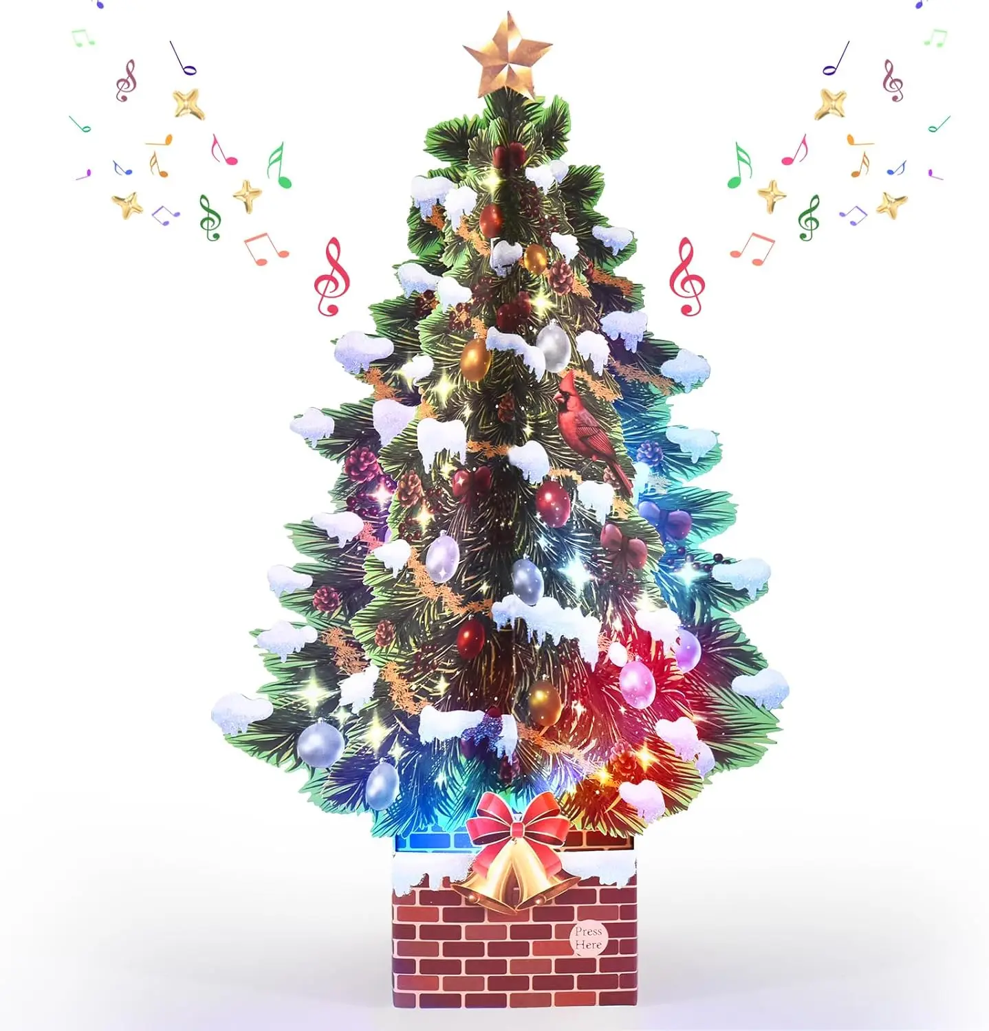 Pop up Christmas Cards with Lights and Music, 12 Inch Christmas Tree 3D Design, VIVIKEN