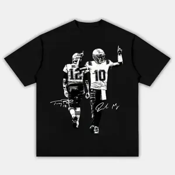 Drake Maye & Tom With Signature Shirt, Football Rap Tee Casual Letter Print