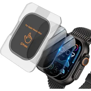 3 Pack Compatible for  Watch Ultra 3/Ultra 2/Ultra Screen Protector  with Auto-alignment Installation Frame,  Tempered Glass Film & Anti-scratch for iWatch Ultra 49mm Screen Protector