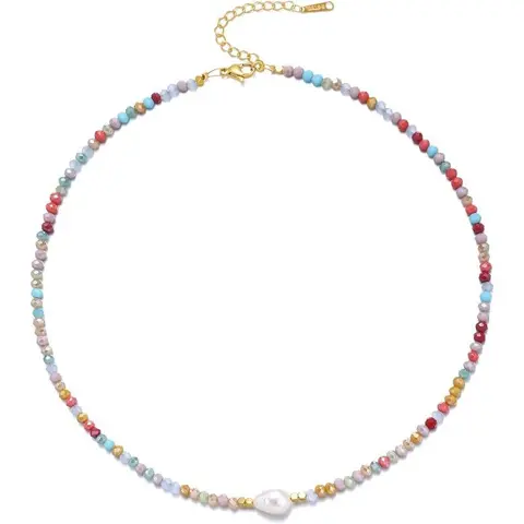 Women's Baroque Pearl-Crystal Mix Choker - Handmade Adjustable Pearl Chain, Faceted Crystal Beads, Secure Metal Clasp, Single Layer, Casual Daily Wear Necklace for Girlfriend