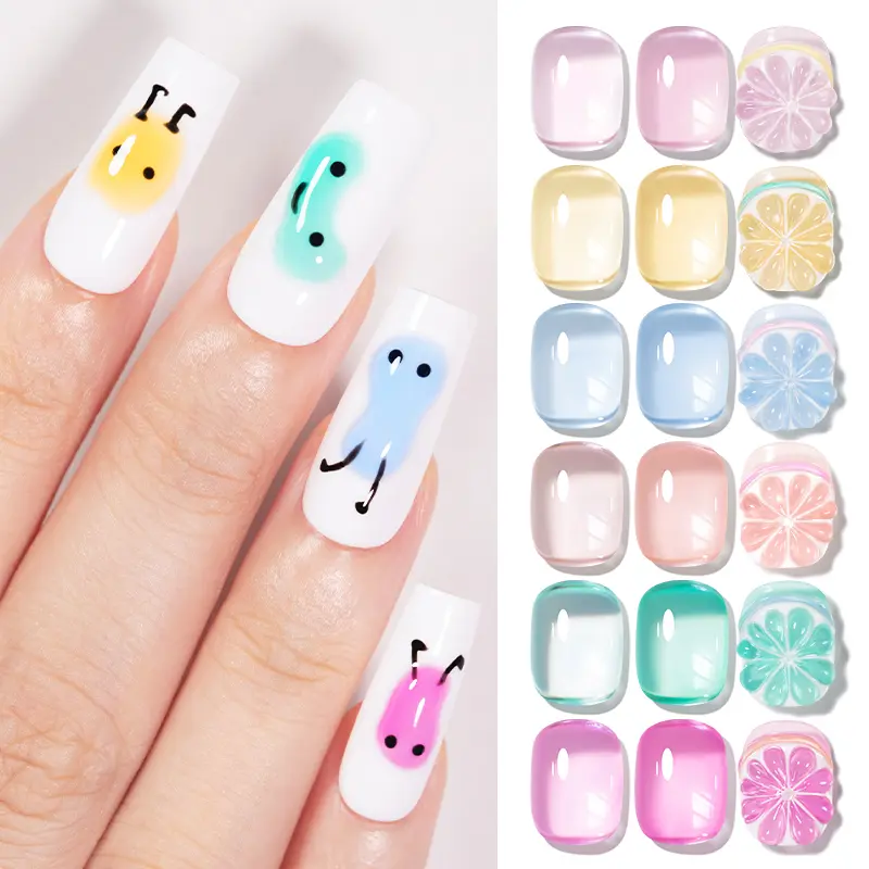 AWStorG 6Pcs/Set Jelly Transparent Gel Nail Polish Nude Pink Green Skin Color Crystal Gel Varnish Nail Art Gel Lacquer for Nails Manicure Cutics Nail polish gel、spring nail、Easter nail、gift for mom Uv Nail Care