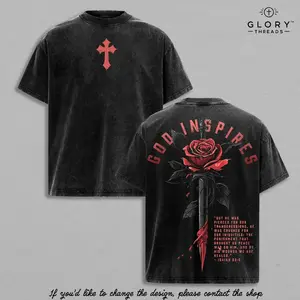 God Inspires Rose Sword Shirt, Christian Graphic Tee Jesus Apparel , Isaiah 53:5 Bible Verse Shirt, Faith Streetwear, Washed Vintage Tee, Religious Gift for Believers