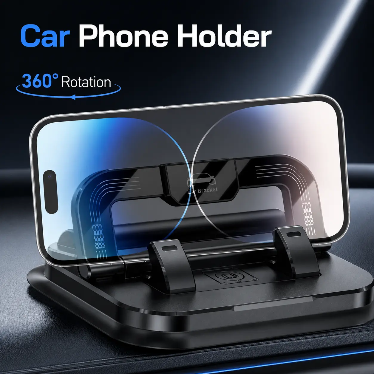 360 Rotation Car Phone Holder,Foldable 2 in 1 Dashboard Stand, Adjustable Horizontal Vertical Screen Angle with Ultra Strong Suction Cup Fixed Non-Slip,for iPhone Android Smartphones