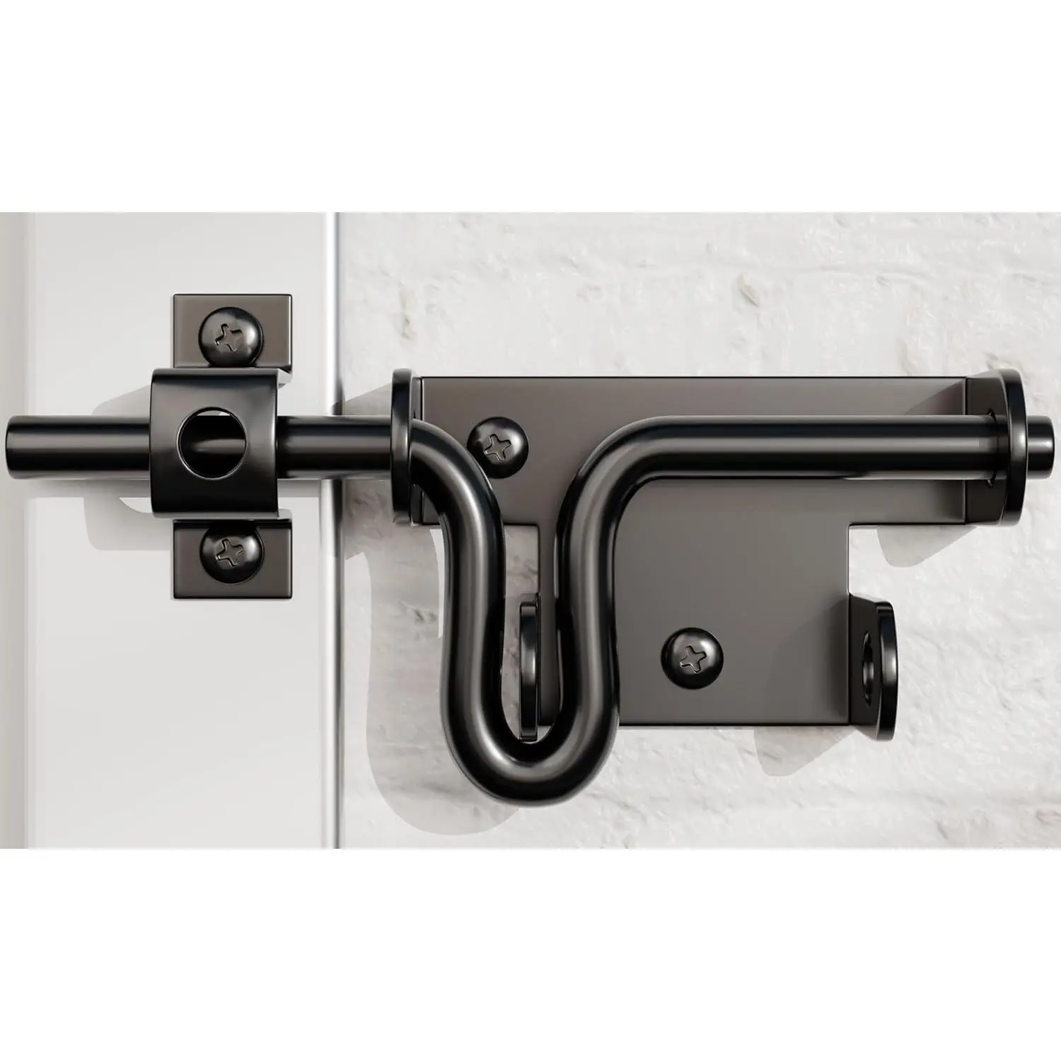 Slide Bolt Gate Latch for Wooden Fence Door Lock With Padlock Hole, Heavy Duty Sliding Lock, Black Barrel Bolt Latches Hardware for  Vinyl Fence Barn Shed