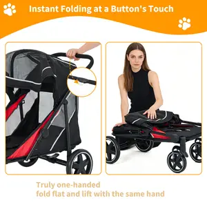 Heavy Duty Extra-Large Dog Stroller – One-Hand Fold, All-Terrain 28cm Wheels, Double Entry, Removable Mattress, Storage Basket, Ventilated, For Large Dogs, 112×65×100cm, Black & Bright Rust