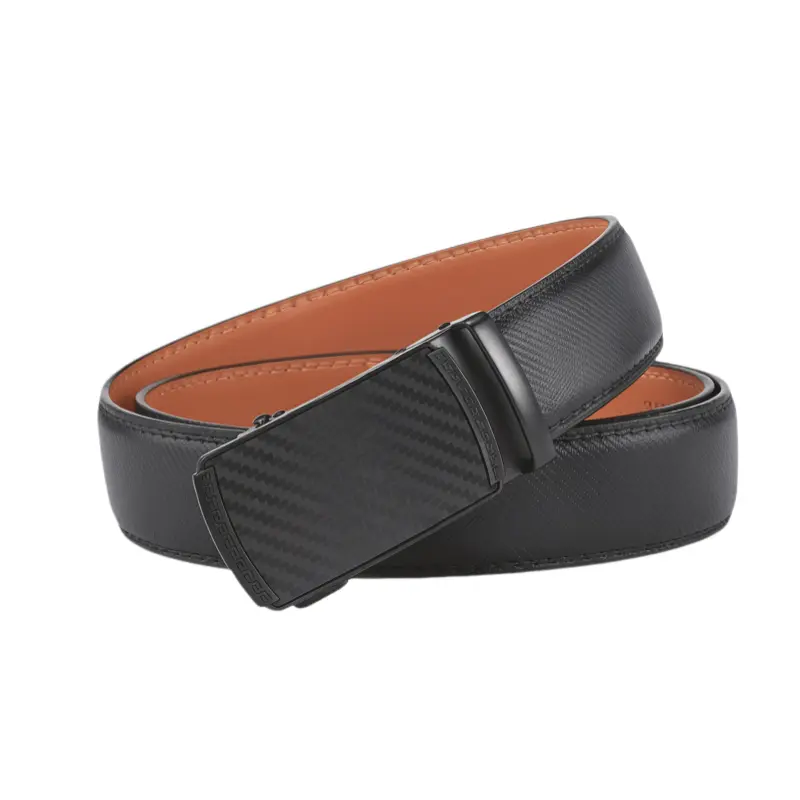 Men's Leather Ratchet Belt with Automatic Buckle, Adjustable No Hole Dress Belt for Men, Casual Business Belt, Trim to Fit Waist Belt Gift for Dad