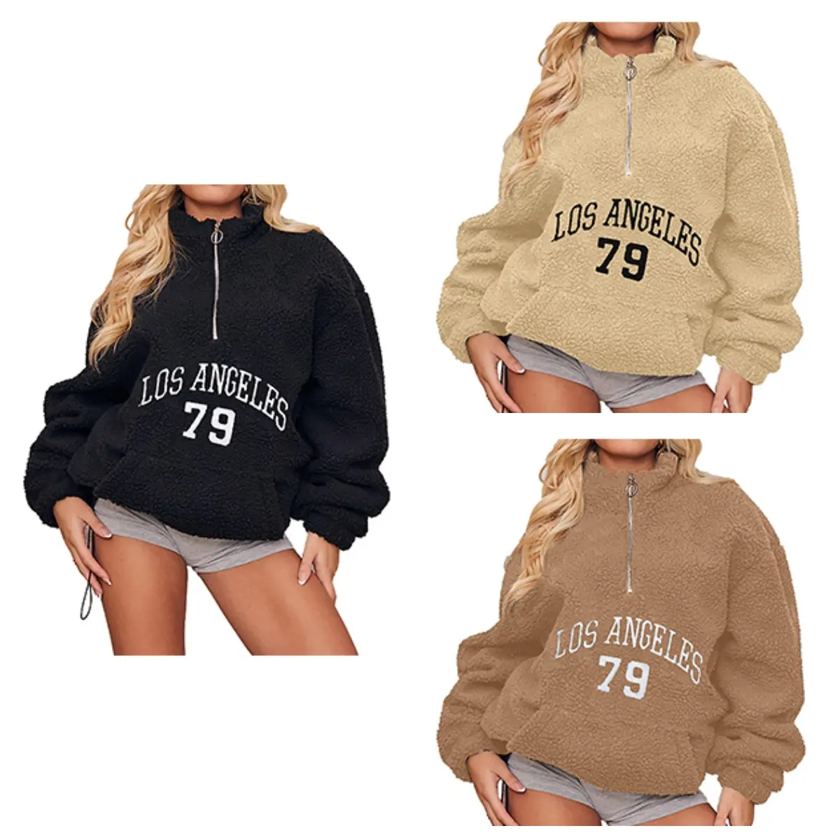 DUTUT Women Cozy Fleece Pullover Half Zip Oversized Fleece Embroidered Sweatshirt  Fuzzy Sweater with Pockets Zipper Fluffy