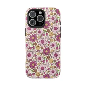 Preppy Doodle Happy Face Phone Case, Cute Gift for Friends, Tough Floral Case, Smiley Flower Design, Cute Phone Accessories