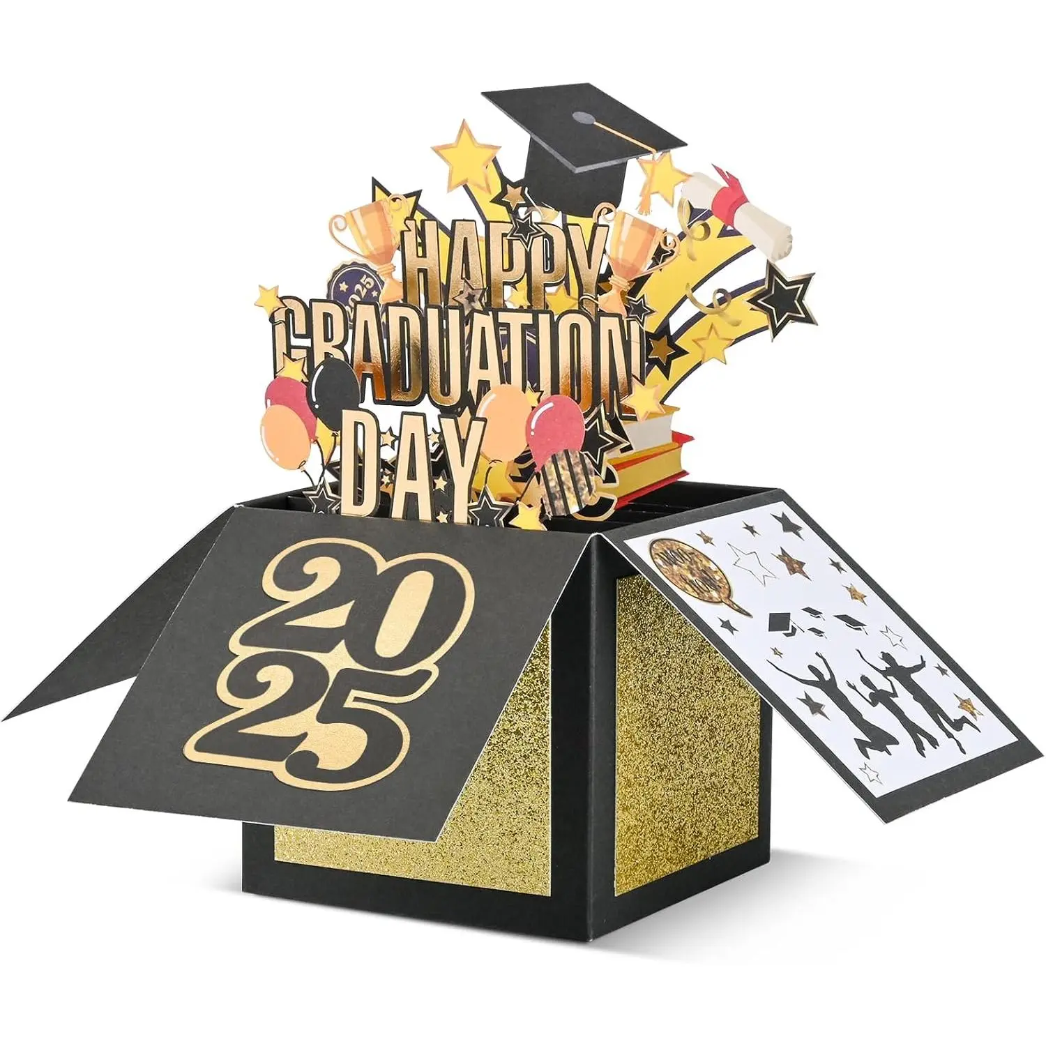 Graduation Pop Up Card 2025, 3D Happy Graduation Cards, Grad  for Him or Her, Congratulation Greeting Card for High School College with Envelope and Note Card (Black+)