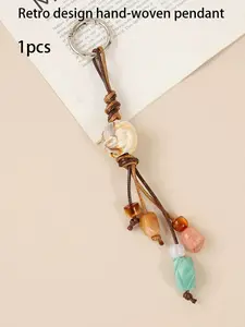 Vintage Handmade Bag Charm Keychain, Premium Leather Cord, Natural Stone Beads, Fashion Independent Aesthetic Style, 1pc
