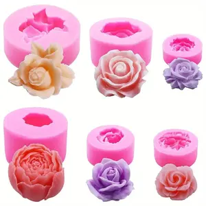 6 Pack 3D Flower Silicone Soap Mold Rose Flower Silicone Fondant Mold Bloom Rose Resin Candle Mold for Cake Decorating Chocolate Candy Polymer Clay Gum Paste Set