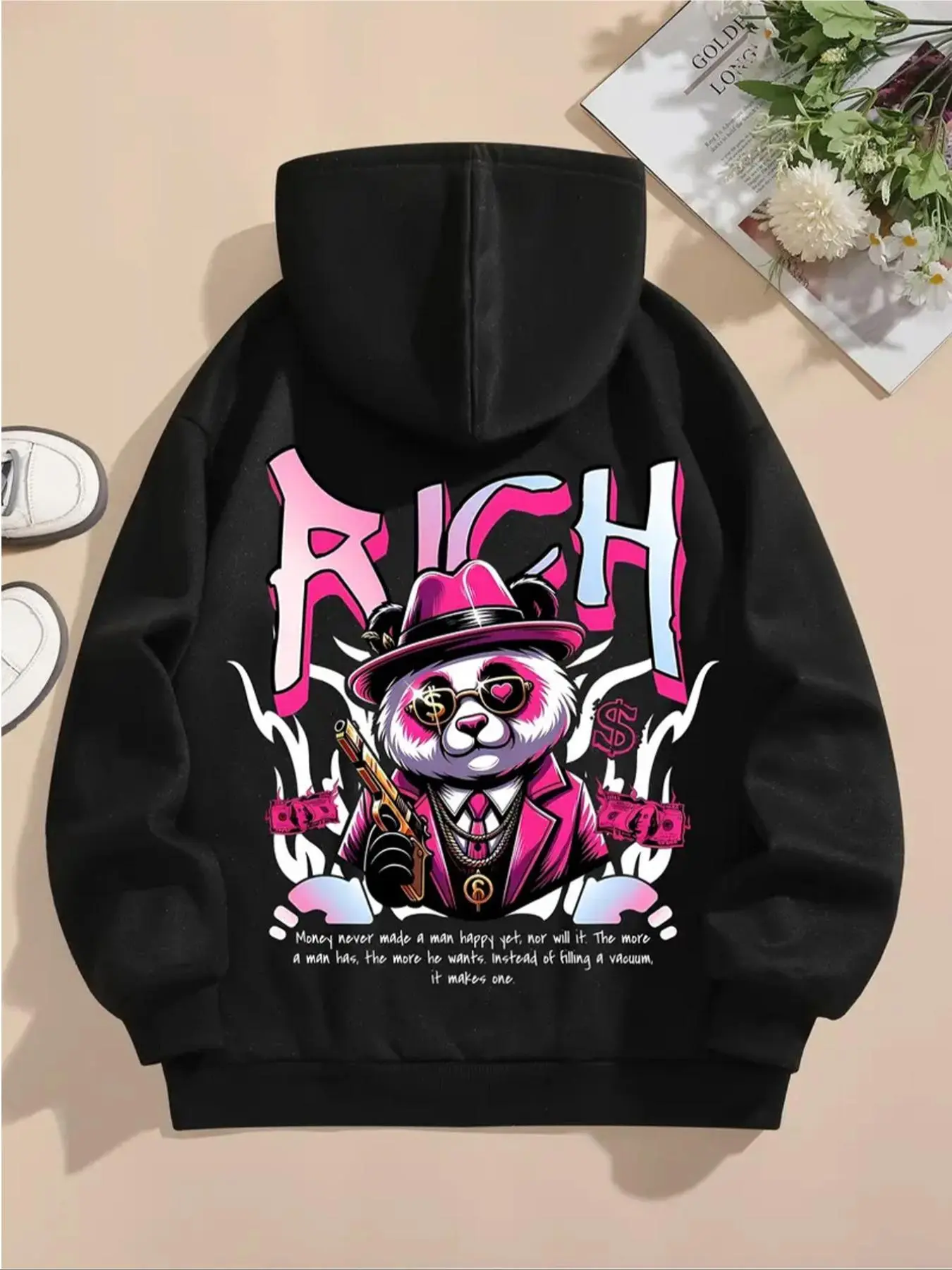 【Plus Size】 Cartoon Panda Print Hoodie, Fashion Casual Hooded Sweatshirt for Daily Holiday Outdoor Wear, Women Clothing for Fall & Winter