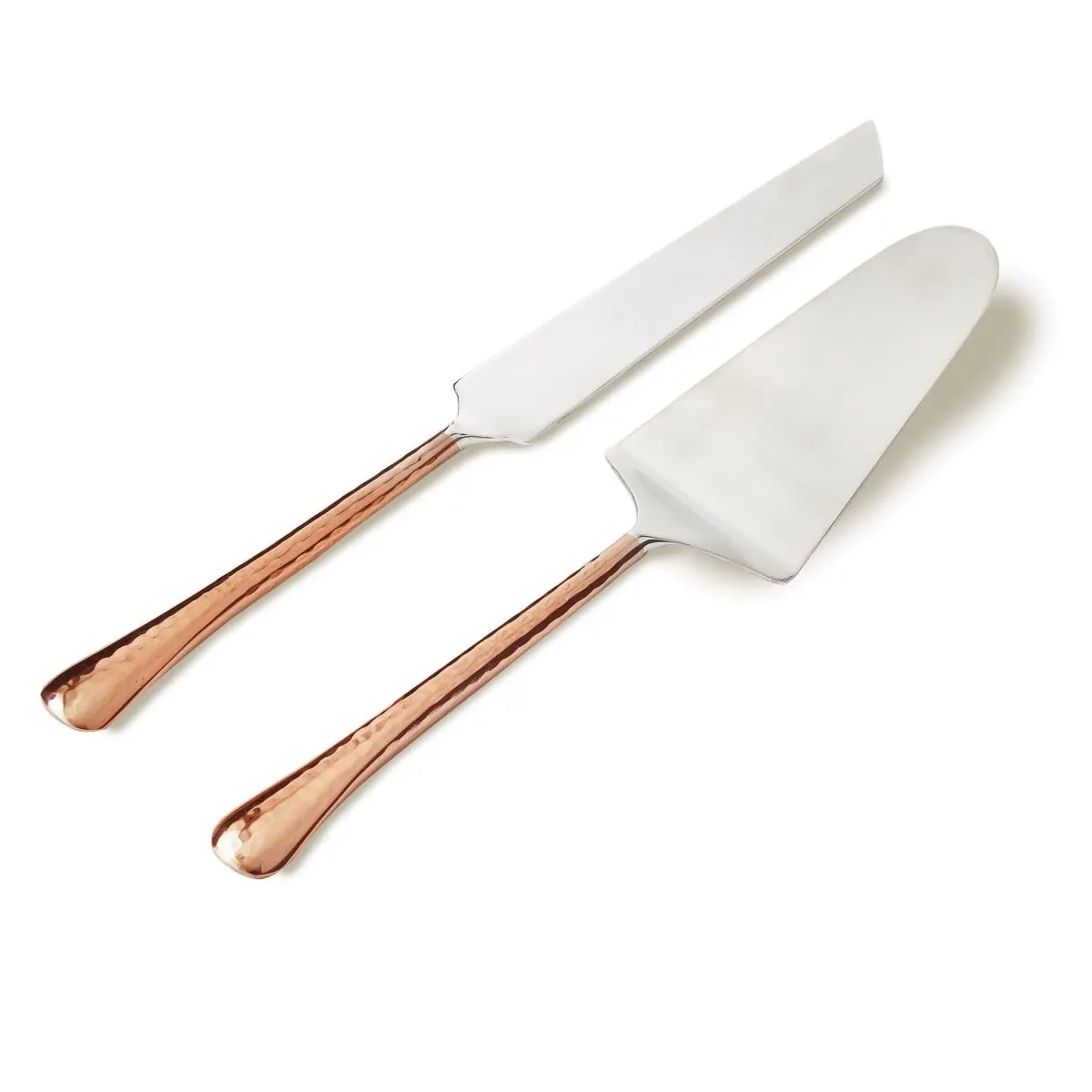 212 MAIN 11in Durable Rust-Resistant Hammered Stainless Steel Cake Server Cutlery Set - Silver, Copper, Contemporary Handles, Elegantly Flared Base, Hammered Copper Finish, Outdoor Camping Dining Utensils