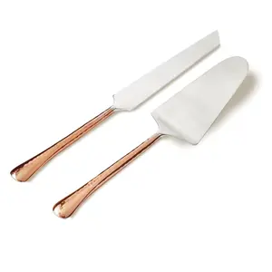 Leeber  11 in. Hammered Cake Server Set, Silver & Copper
