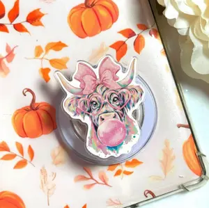 Coquette Highland Cow Phone Grip, Bubblegum Pink Cow Magnetic Phone Holder, Pastel Girly Aesthetic Phone Stand, Cute Farmcore Gift