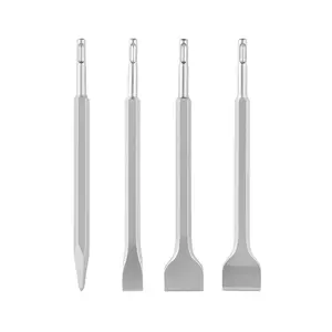 【Spotlight Day】VEVOR SDS Plus Chisel Set, 4 pcs SDS Plus Rotary Hammer Drill Attachments, Includes Point, Flat, & Angled Spade Chisels, Heat Treated 40Cr Alloy Steel, Sharp Edge for Demolition, Concrete and Brick