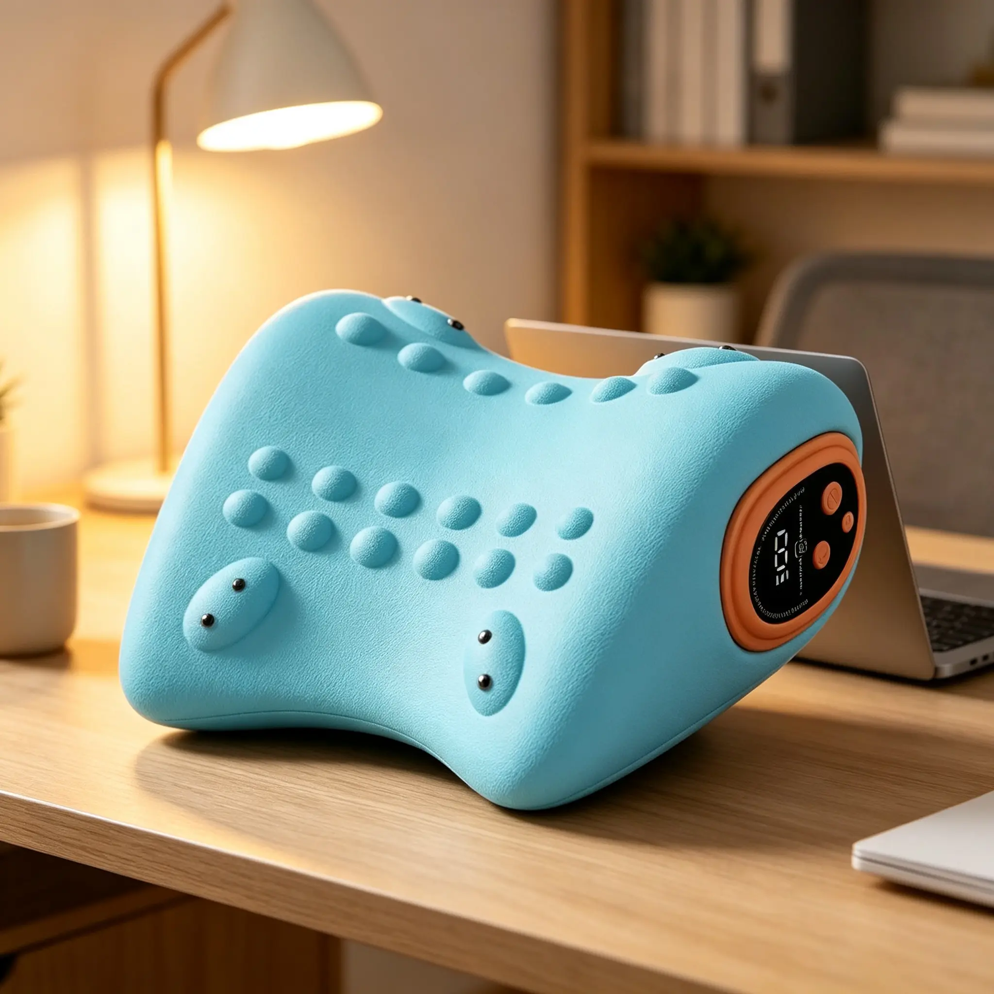 Neck massager, used for relieving neck and shoulder tension, a 26° angle cervical pillow for the back, a portable pillow for relaxation, deep tissue massage, for the shoulders and back.