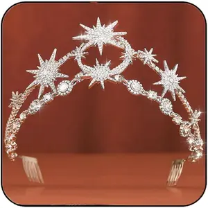 Moon Crown  Bride Wedding Headband Rhinestone Tiara Goddess Headpiece Bridal Hair Accessories for Women