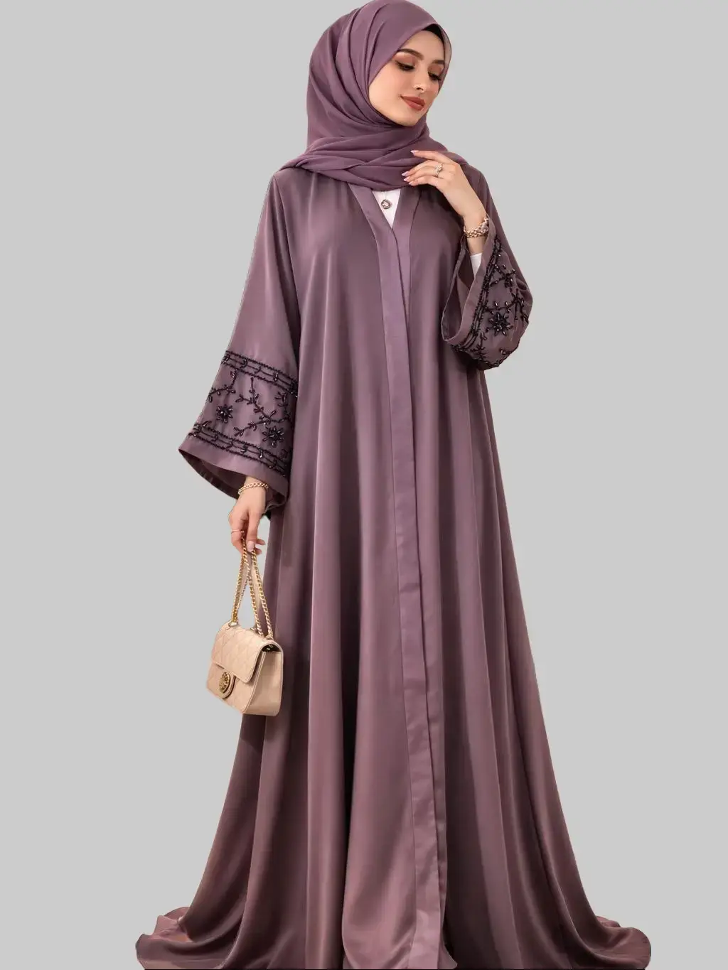 beaded abaya dress Green Nargis Beaded Abaya  Hand-Beaded Silk Abaya