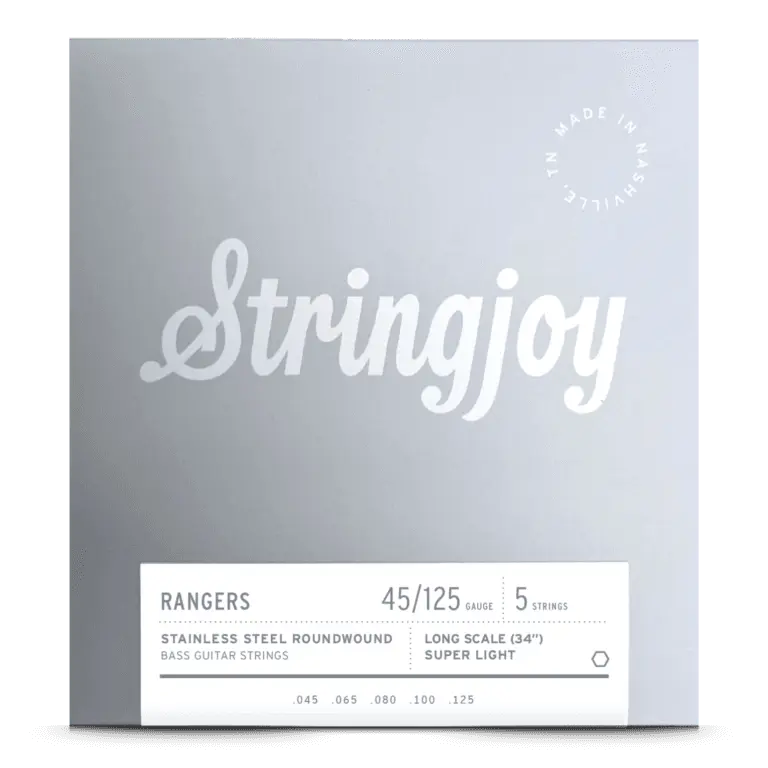 Stringjoy Crisp Roundwound Stainless Steel Bass Guitar Strings, 5-String Long Scale, 45-125 Super Light Gauge Rangers