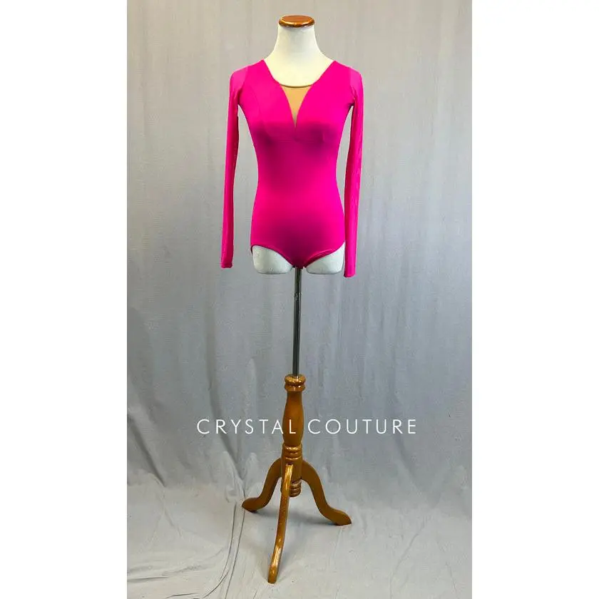 Custom Hot Pink Leotard with Long Mesh Sleeves
