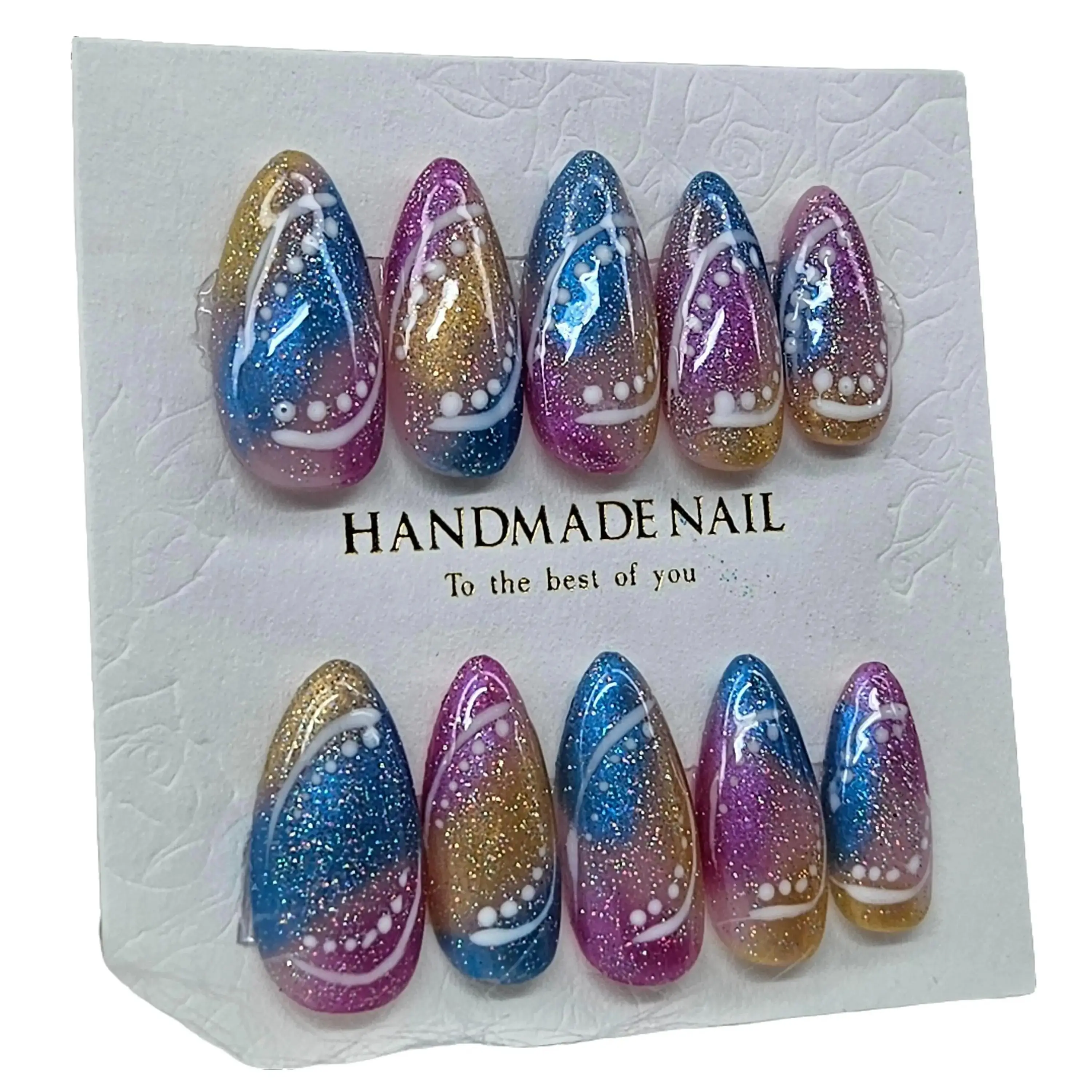 Colorful Medium Almond PRESS ON Summer set  that can be customized in size as well as in the color to fit your style! Gel Manicure