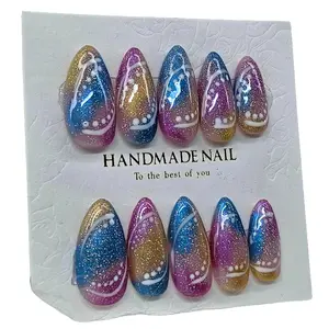 Colorful Medium Almond PRESS ON Summer set  that can be customized in size as well as in the color to fit your style! Gel Manicure