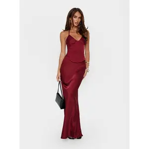 Devotedness Satin Corset Maxi Dress Deep Red