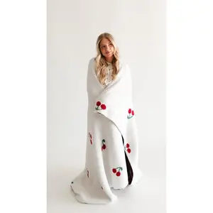 Adult Plush Throw Blanket in Cream Cherries
