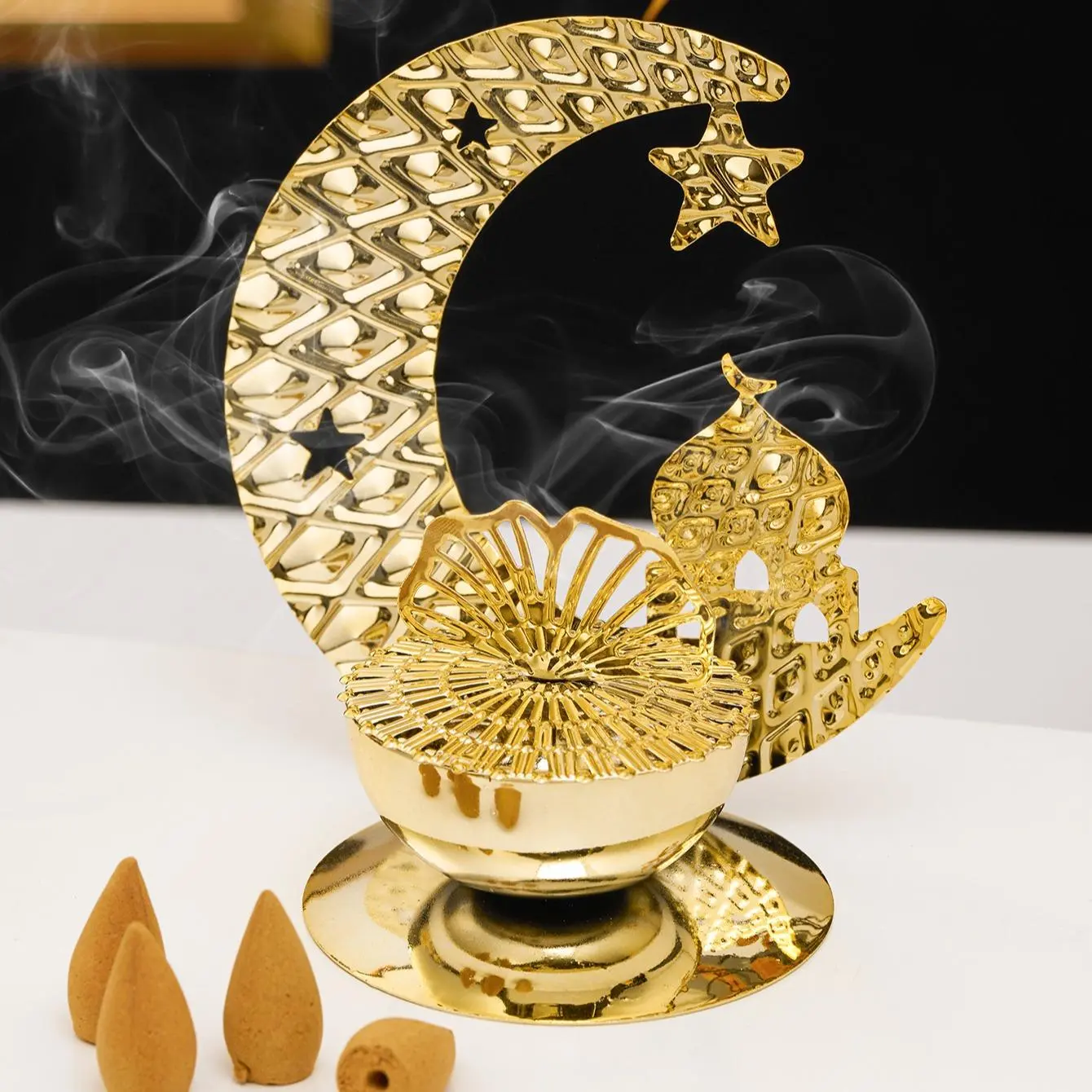 Moon & Star Design Iron Incense Burner, Fragrance Scented Incense, 1 Count Creative Decorative Incense Holder, Spring Decor 2024, Home Decor Supplies for Living Room, Holiday Decor, Cool Incense Burners