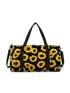 Sunflower pattern printed large-capacity travel duffel bag, portable handheld storage bag