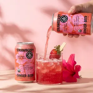 Moonglade Strawberry Hibiscus Ginger Beer- Real Hibiscus Flower, Tangy Lemon and Sweet Strawberry- 12 Pack