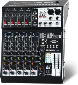 Audio Mixer 6 Channel Professional Sound Mixer Console with 99 DSP Effects, Mixing Board DJ Mixer w/USB, Bluetooth, 48V Power Supply, PAD Button for Recording Karaoke PA Drum Live Music Bluetooth USB 12-Channel Mixer
