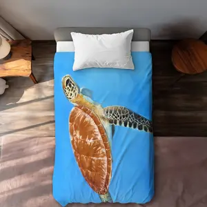 360 Stand Green Aquatic Turtle Decorative Duvet Cover Set - Twin Extra Long Coastal Bedding, Cozy Animal-Image Linens, Artistic Colorful Marine Graphic Print for Nature Enthusiasts