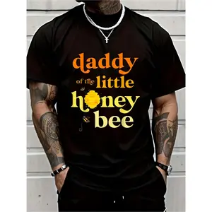 Men'S Daddy of the Little Honey Bee T-Shirt |   Bee-Themed Pregnancy Announcement Gift, Soft Breathable Casual Round Neck Shirt for All-Season Wear, Regular Fit, Short Sleeves