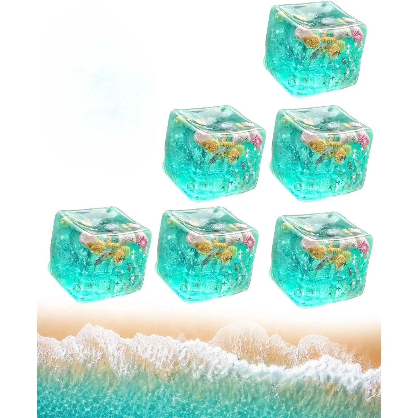 Ice Cube Squishy, Ice Cubes Stress Balls, Soft Slow Rise Squishy Stress Relief Sensory Toy, ICES Cubes Marine Shells Squishies Toy, Stretchy Fidgets Toys, Squeeze Ball Hand Toys
