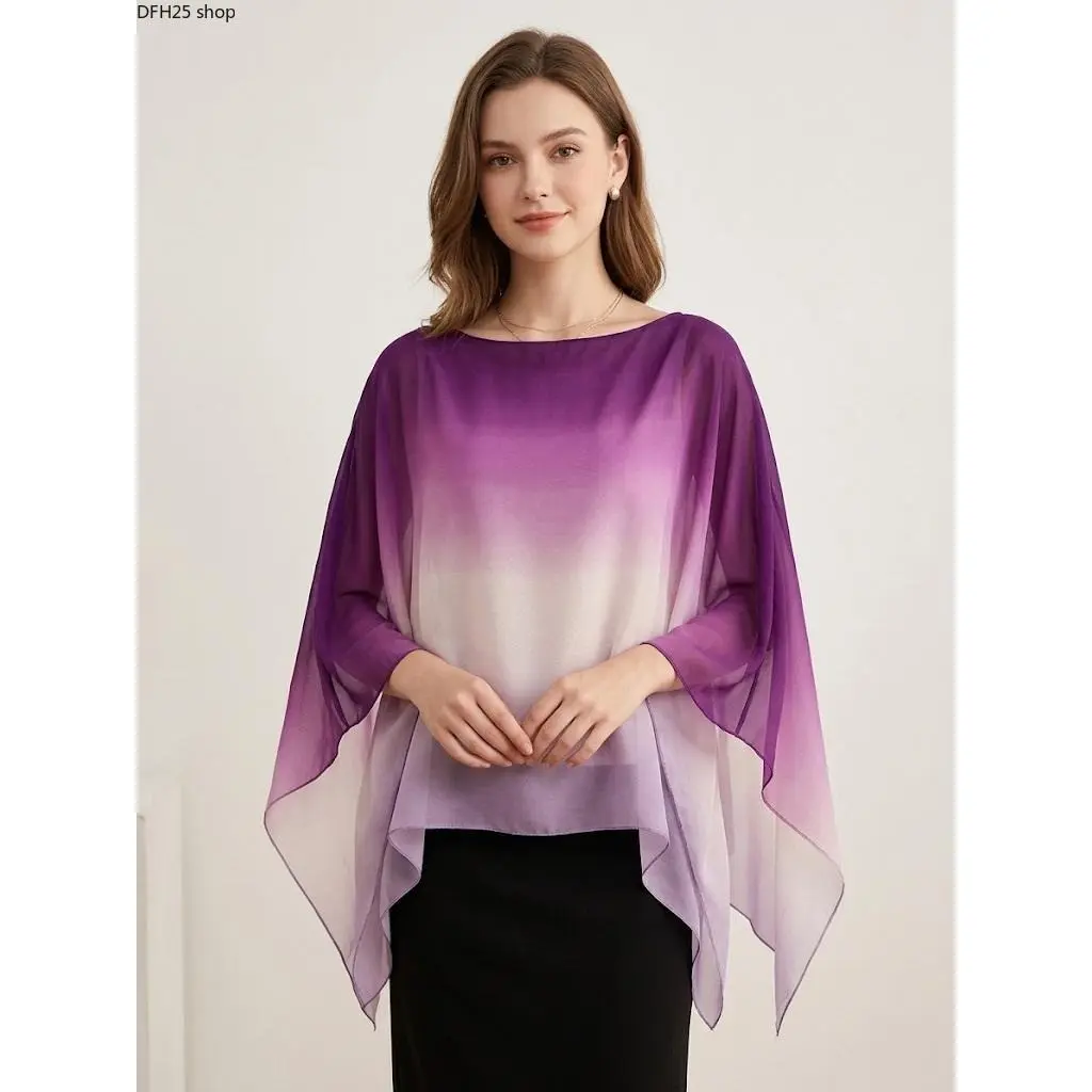 Ombre Print Viscose Shawl, Soft Lightweight All Season Wearable Scarf, Practical Daily Accessory Suitable For Women And Girls, Stylish Casual Wrap With Elegant Gradient Pattern And Breathable Fabric