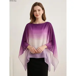 Ombre Print Viscose Shawl, Soft Lightweight All Season Wearable Scarf, Practical Daily Accessory Suitable For Women And Girls, Stylish Casual Wrap With Elegant Gradient Pattern And Breathable Fabric