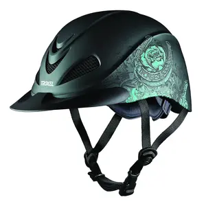 Troxel Rebel Western Riding Helmet - Low Profile Bold Graphics, ASTM/SEI Certified - Multiple Sizes Turquoise Rose / Medium