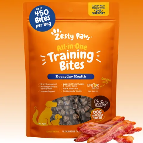 Zesty Paws All-in-One Training Bites for Puppies & Adult Dogs, Soft Chew, Immune Support, Dog Treats, with Omega 3&6 Fatty Acids, Skin, Coat, Supplements